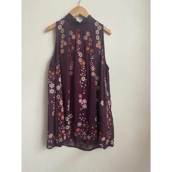 Anthropologie Floreat Blouse Top Womens Small Embroidered Daisy Flower Chiffon - Picture 2 of 6